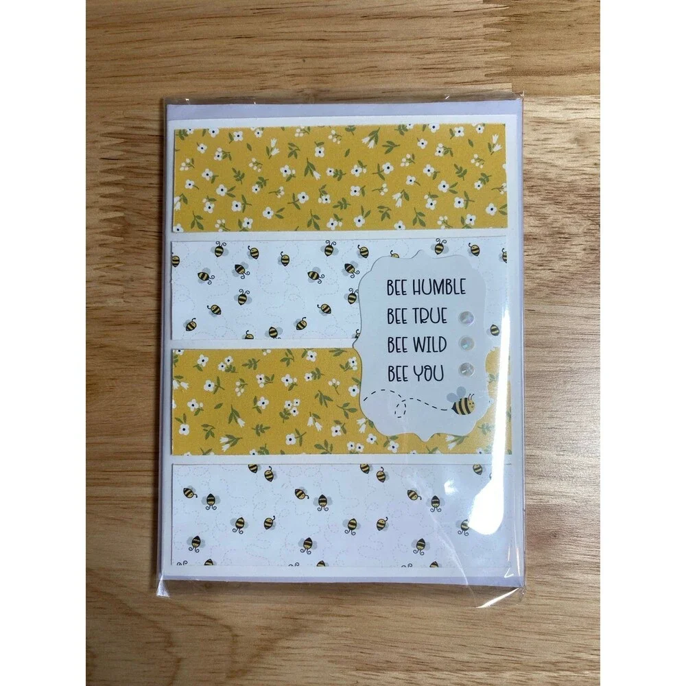 Bee & Flowers Greeting Card – Handmade A2 Card – All Occasion Blank Card